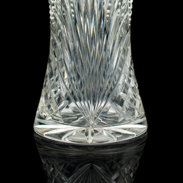 Tall Vintage Crystal Flower Vase, English, Cut Glass, Decorative, Mid Century