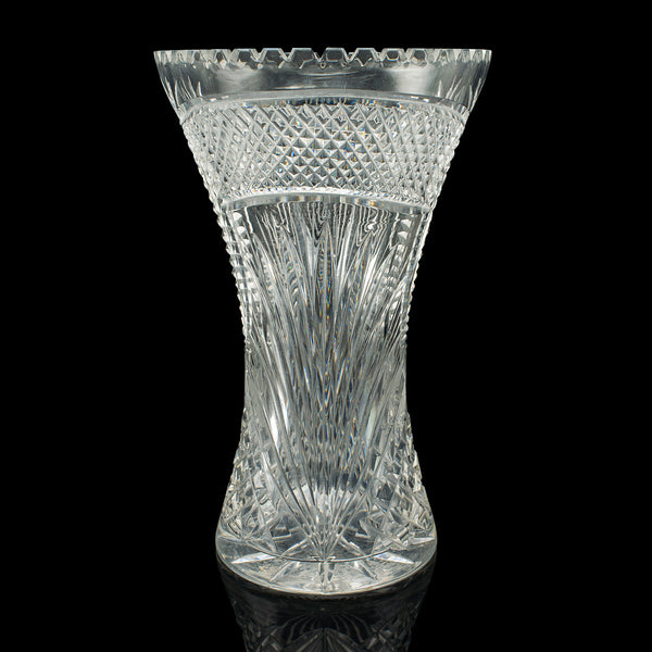 Tall Vintage Crystal Flower Vase, English, Cut Glass, Decorative, Mid Century
