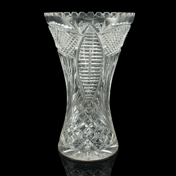 Tall Vintage Crystal Flower Vase, English, Cut Glass, Decorative, Mid Century