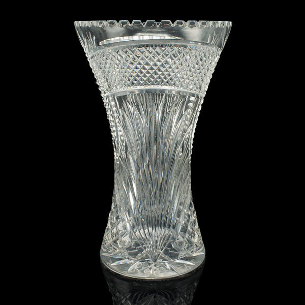 Tall Vintage Crystal Flower Vase, English, Cut Glass, Decorative, Mid Century