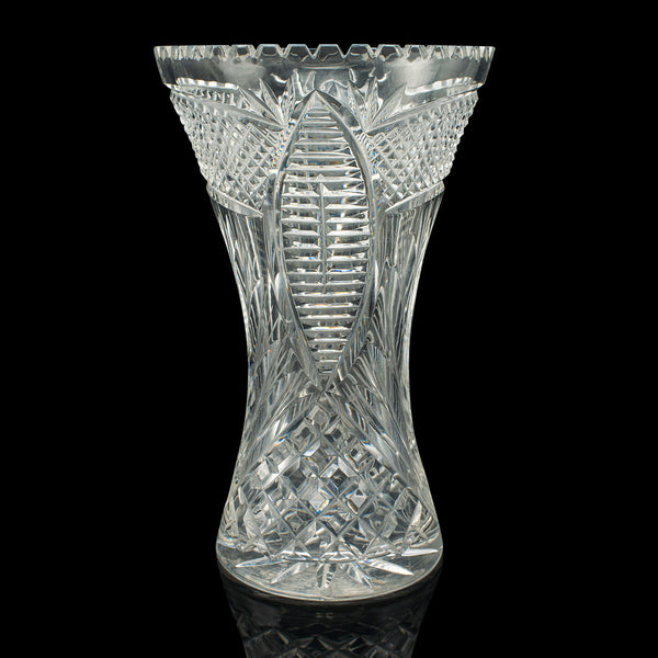 Tall Vintage Crystal Flower Vase, English, Cut Glass, Decorative, Mid Century