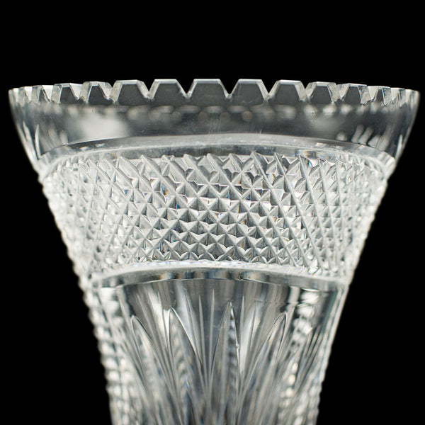 Tall Vintage Crystal Flower Vase, English, Cut Glass, Decorative, Mid Century