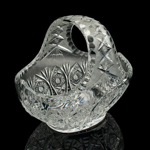 Vintage Crystal Fruit Trug, English, Cut Glass, Decorative Basket, Mid Century
