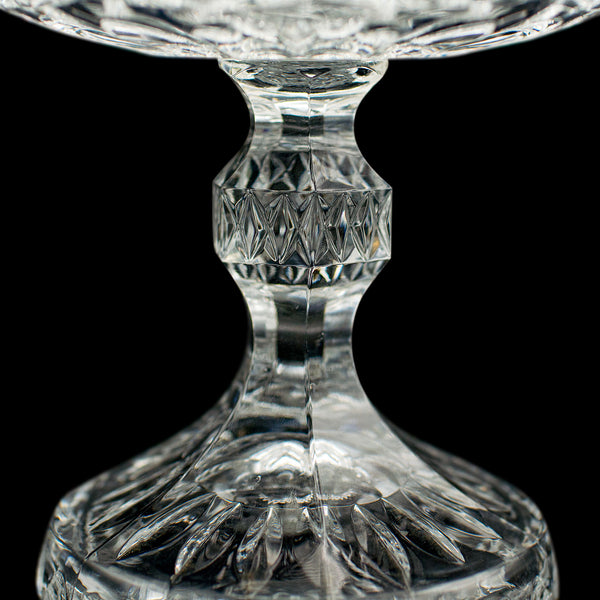 Vintage Crystal Footed Grape Bowl, English, Cut Glass Decorative Comport, C.1950