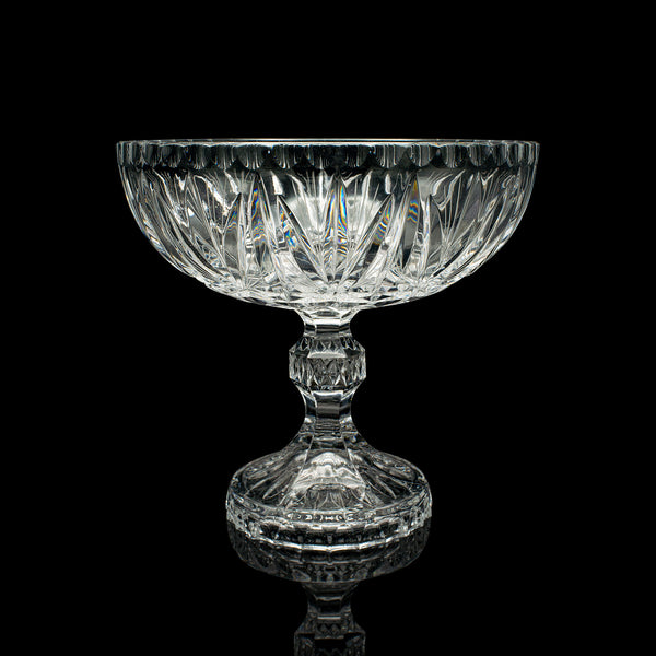 Vintage Crystal Footed Grape Bowl, English, Cut Glass Decorative Comport, C.1950