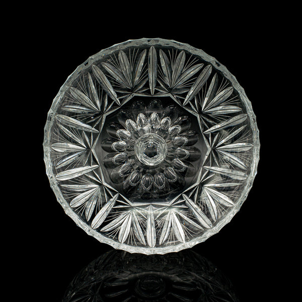 Vintage Crystal Footed Grape Bowl, English, Cut Glass Decorative Comport, C.1950