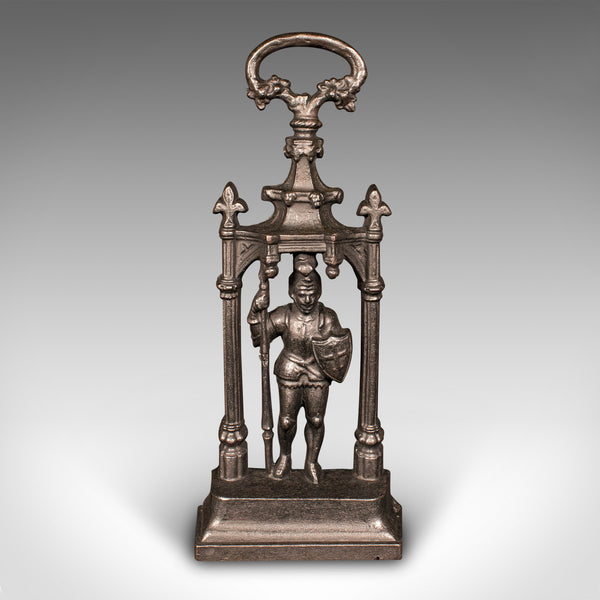 Heavy Antique Door Sentry, English Cast Iron, Knight Doorstop, Keeper, Victorian