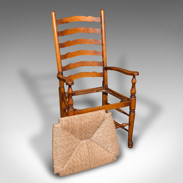 Set of 8 Vintage Dining Chairs, English, Oak, Rush Seat, Georgian Revival, Suite