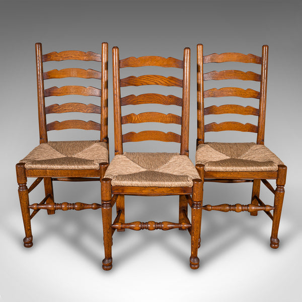 Set of 8 Vintage Dining Chairs, English, Oak, Rush Seat, Georgian Revival, Suite