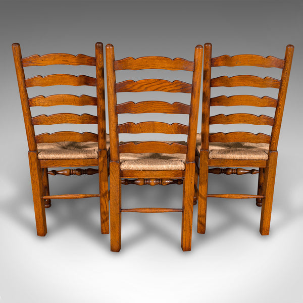 Set of 8 Vintage Dining Chairs, English, Oak, Rush Seat, Georgian Revival, Suite