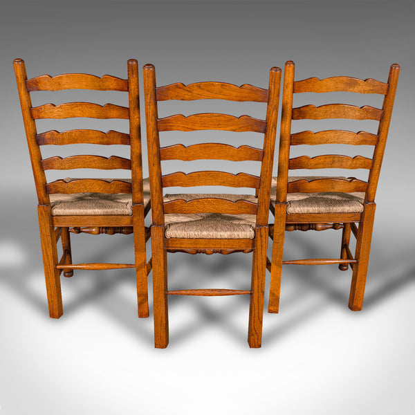 Set of 8 Vintage Dining Chairs, English, Oak, Rush Seat, Georgian Revival, Suite