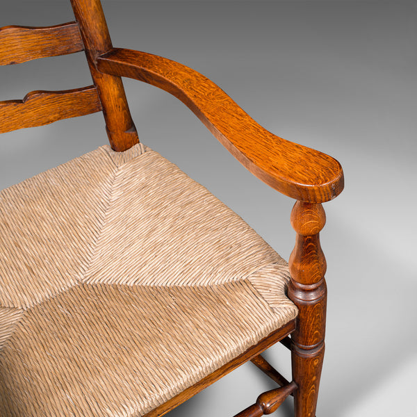 Set of 8 Vintage Dining Chairs, English, Oak, Rush Seat, Georgian Revival, Suite