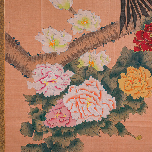 6' Tall Vintage Scroll Watercolour Painting, Chinese Art, Silk Cotton Wall Panel