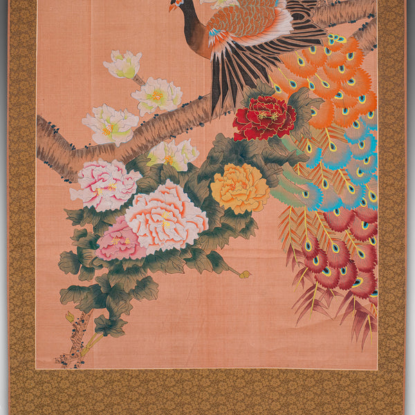 6' Tall Vintage Scroll Watercolour Painting, Chinese Art, Silk Cotton Wall Panel