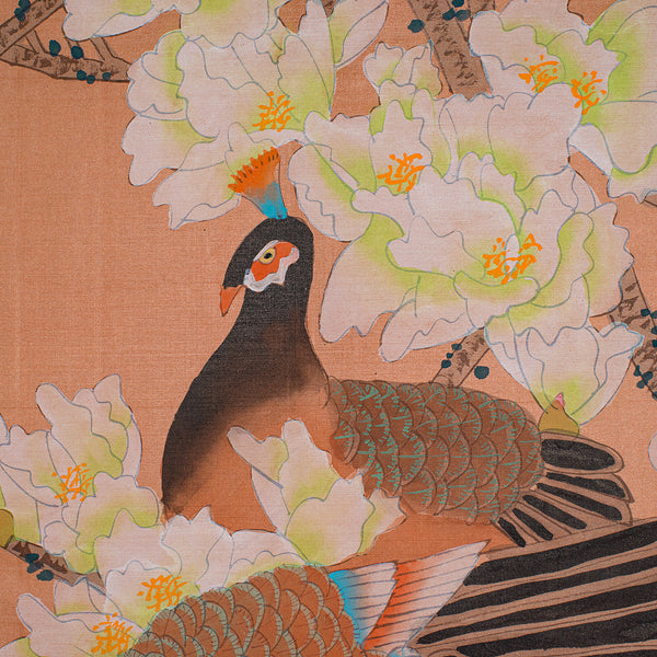 6' Tall Vintage Scroll Watercolour Painting, Chinese Art, Silk Cotton Wall Panel