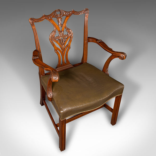 Antique Gentleman's Drawing Room Armchair, English, Chippendale Taste, Victorian