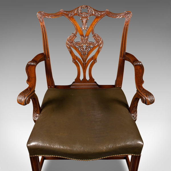 Antique Gentleman's Drawing Room Armchair, English, Chippendale Taste, Victorian