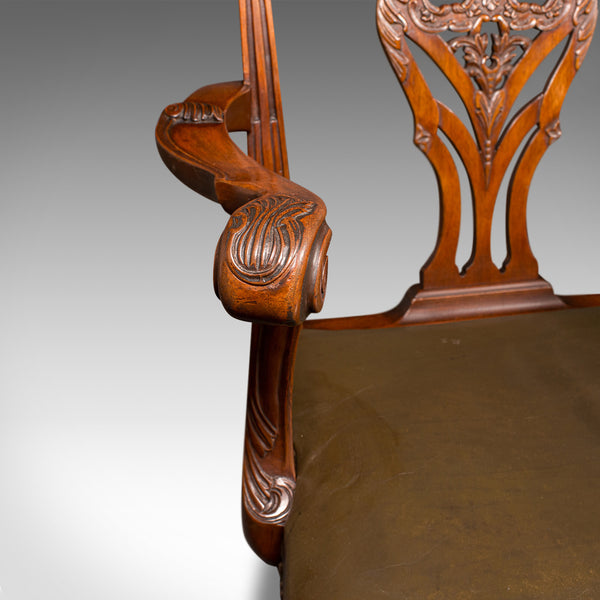Antique Gentleman's Drawing Room Armchair, English, Chippendale Taste, Victorian