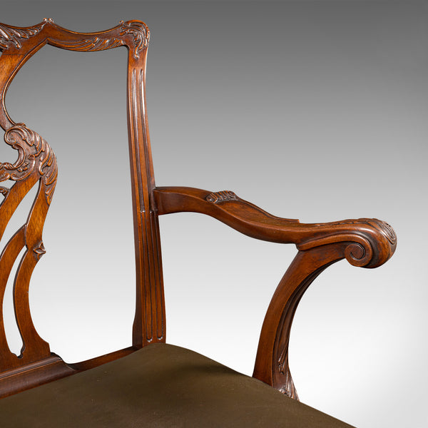 Antique Gentleman's Drawing Room Armchair, English, Chippendale Taste, Victorian