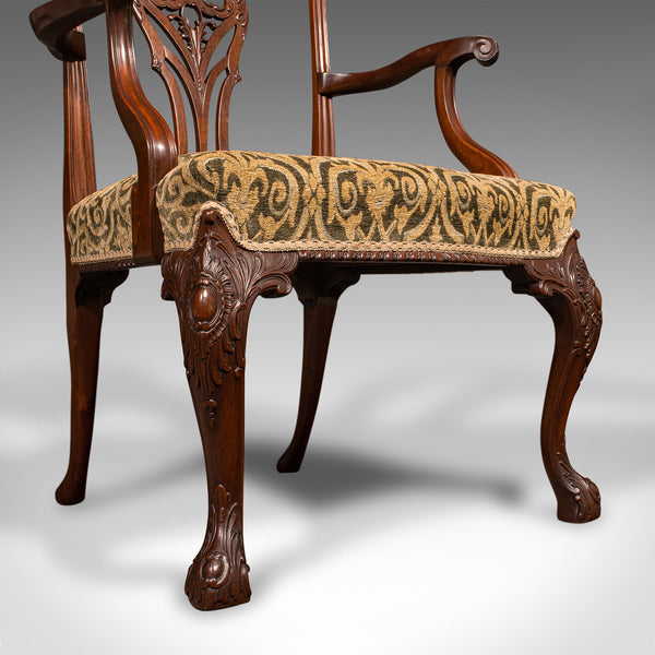 Antique Drawing Room Armchair, English, Elbow Chair, Chippendale Revival, C.1900