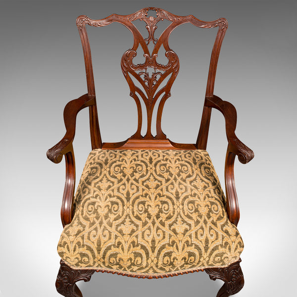 Antique Drawing Room Armchair, English, Elbow Chair, Chippendale Revival, C.1900