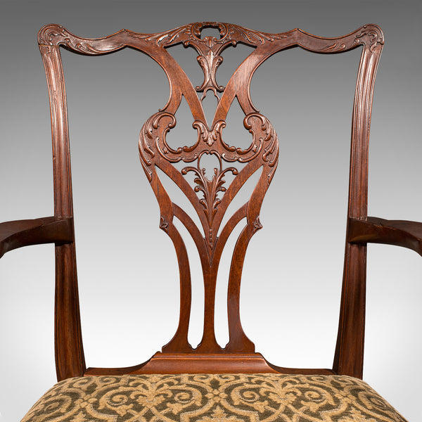 Antique Drawing Room Armchair, English, Elbow Chair, Chippendale Revival, C.1900