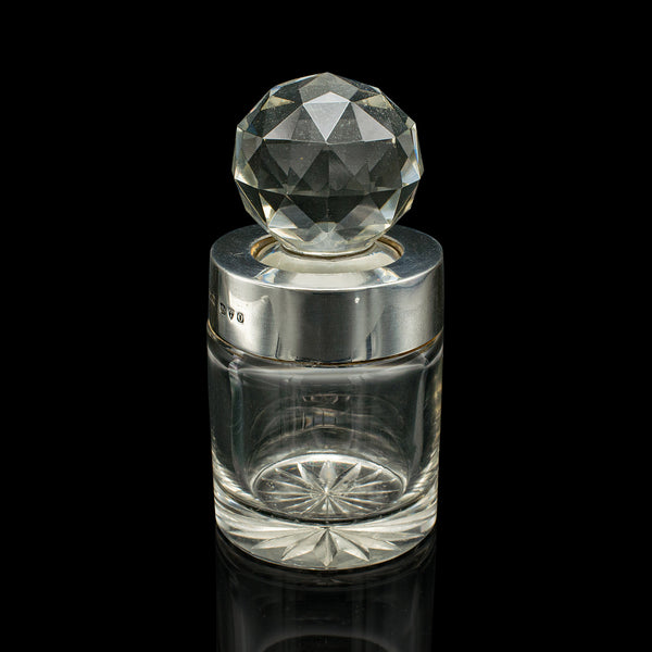 Small Antique Scent Bottle, English, Glass, Silver, Perfume, Hallmark, Victorian