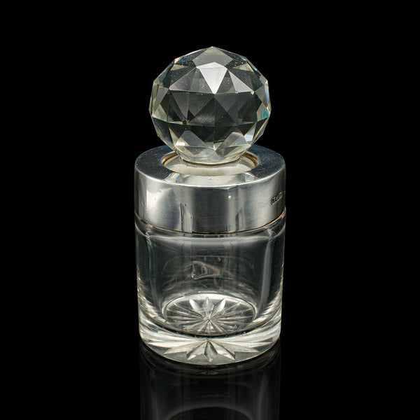 Small Antique Scent Bottle, English, Glass, Silver, Perfume, Hallmark, Victorian