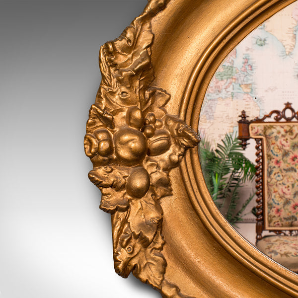 Large Oval Antique Overmantle Mirror, English Gilt Gesso, Lounge, Georgian, 1800