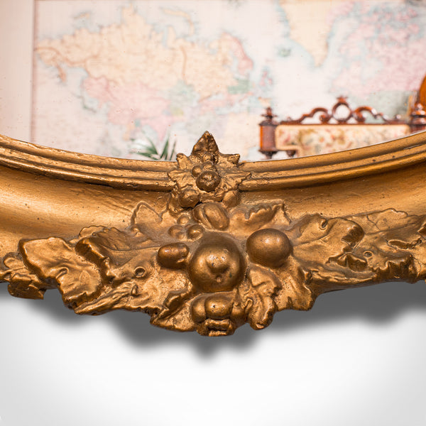 Large Oval Antique Overmantle Mirror, English Gilt Gesso, Lounge, Georgian, 1800