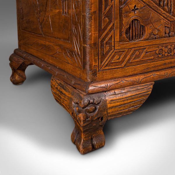 Vintage Decorative Carved Chest, Chinese, Camphorwood, Linen Trunk, Art Deco