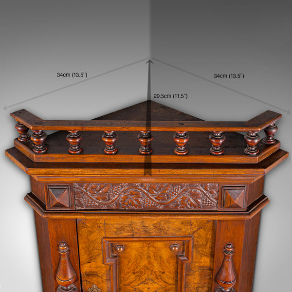 Small Antique Corner Wall Cupboard, Italian, Walnut, Cabinet, Victorian, C.1900