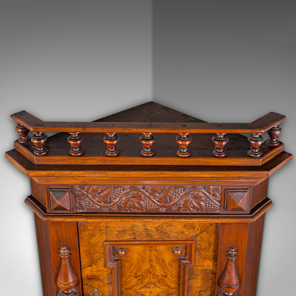 Small Antique Corner Wall Cupboard, Italian, Walnut, Cabinet, Victorian, C.1900
