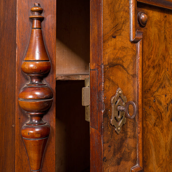 Small Antique Corner Wall Cupboard, Italian, Walnut, Cabinet, Victorian, C.1900