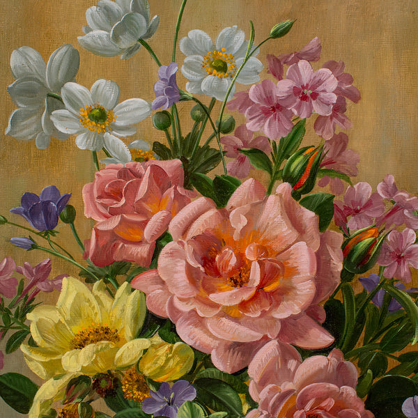 Vintage Still Life Painting, English, Oil on Board, Flowers, Art, Charles Hill