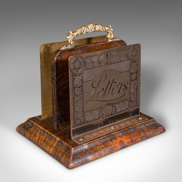 Small Antique Letter Rack, English Oak Desktop Tidy, Office Organiser ...