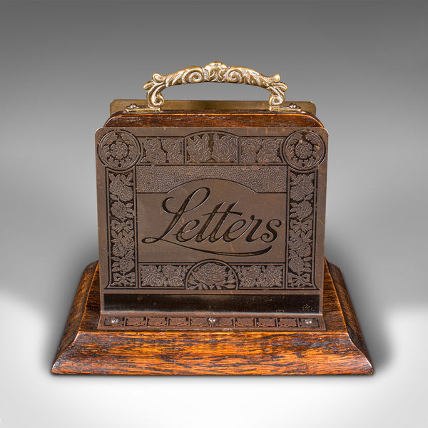 Small Antique Letter Rack, English Oak Desktop Tidy, Office Organiser, Edwardian