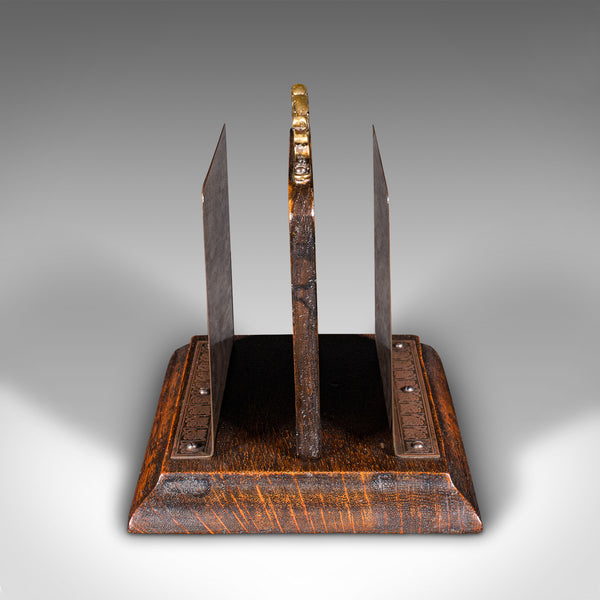 Small Antique Letter Rack, English Oak Desktop Tidy, Office Organiser, Edwardian