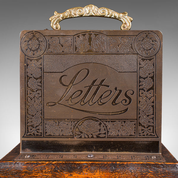 Small Antique Letter Rack, English Oak Desktop Tidy, Office Organiser, Edwardian