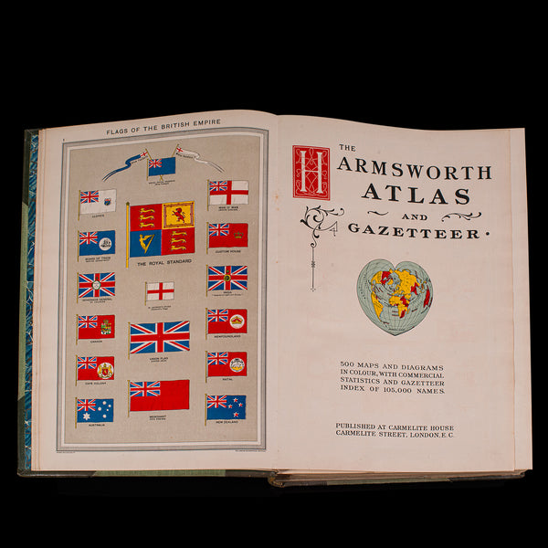 Antique Harmsworth Atlas & Gazetteer, English, Cartography Reference, Edwardian