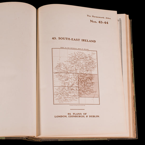 Antique Harmsworth Atlas & Gazetteer, English, Cartography Reference, Edwardian