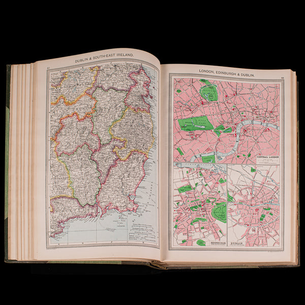 Antique Harmsworth Atlas & Gazetteer, English, Cartography Reference, Edwardian