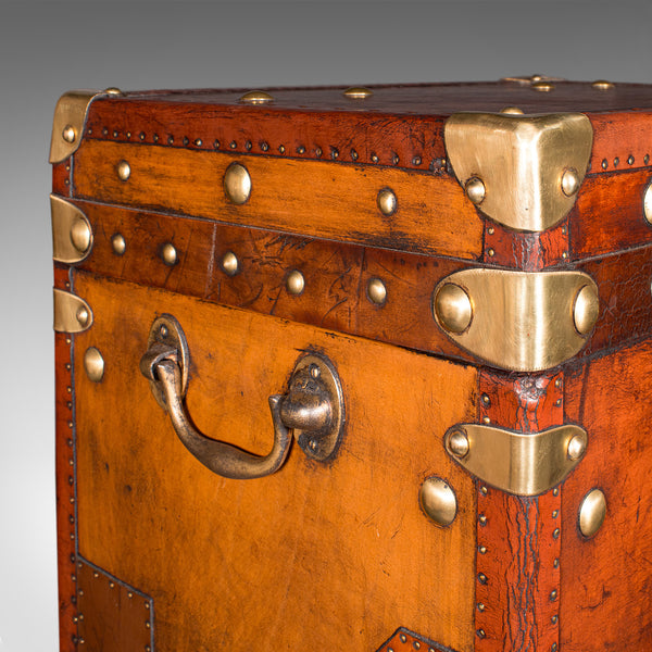 Pair Of Vintage Luggage Cases, English, Leather, Bedside, Nightstand, Campaign
