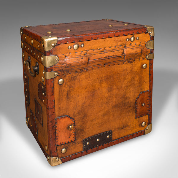 Pair Of Vintage Luggage Cases, English, Leather, Bedside, Nightstand, Campaign