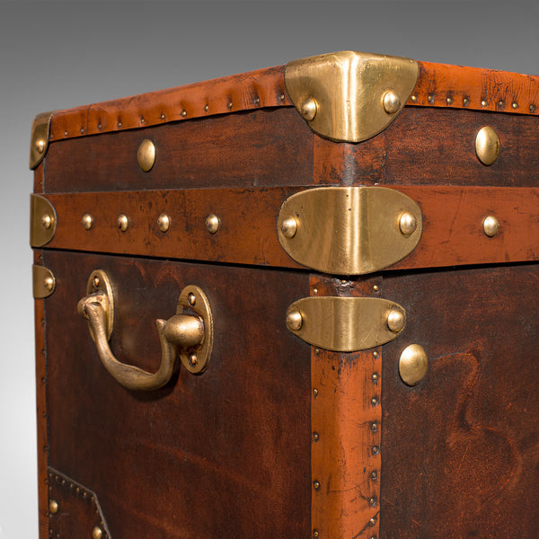 Pair Of Vintage Officer's Campaign Trunks, English, Leather, Cases, Nightstand