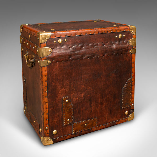 Pair Of Vintage Officer's Campaign Trunks, English, Leather, Cases, Nightstand