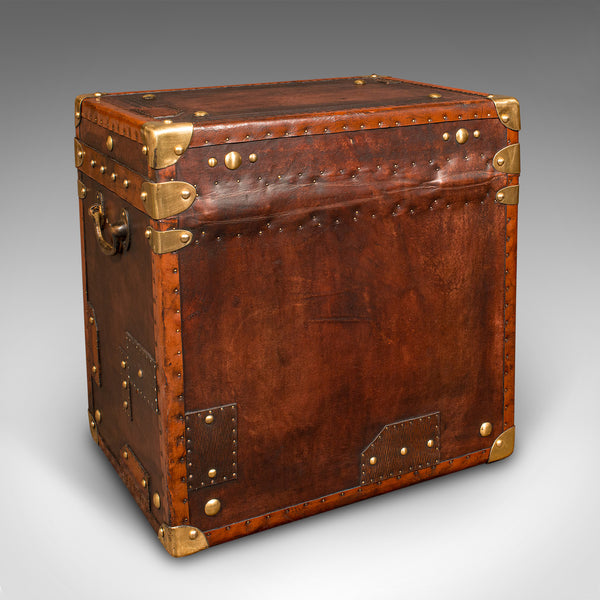 Pair Of Vintage Officer's Campaign Trunks, English, Leather, Cases, Nightstand