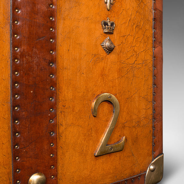 Vintage Pair Of Campaign Luggage Chests, English, Leather, Bedside, Nightstand