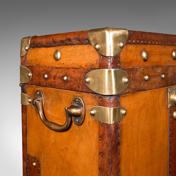 Vintage Pair Of Campaign Luggage Chests, English, Leather, Bedside, Nightstand