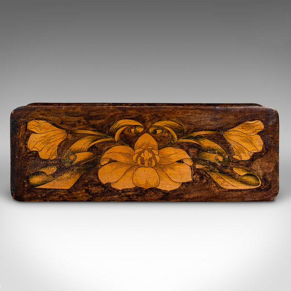 Antique Hand Painted Writing Box, English, Cedar, Desktop Pen Case, Edwardian